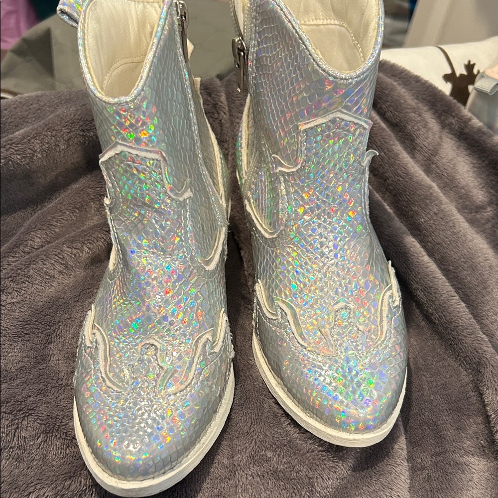 Holographic Silver Cowboy Boots
